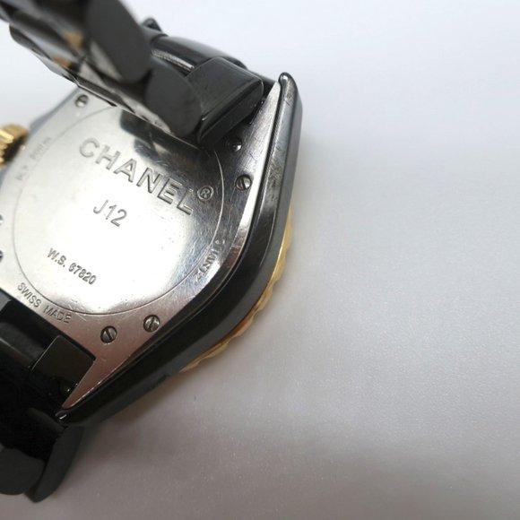 CHANEL J12 38MM WATCH BLACK CERAMIC AND 18K GOLD WITH DIAMONDS H2180 - Picture 8 of 10
